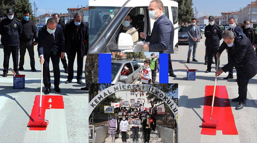 Beypazarı İlçesinde yaya önceliği olarak, Kırmızıçizgiler çizildi.