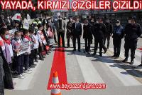 Beypazarı İlçesinde yaya önceliği olarak, Kırmızıçizgiler çizildi.