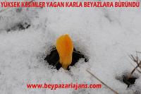 Başkentin Beypazarı İlçesinin yüksek kesimleri karla beyazlara büründü